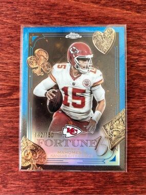 2025 Topps Chrome NFL Fortune 15 Patrick Mahomes Blue Refractor /150 Chiefs